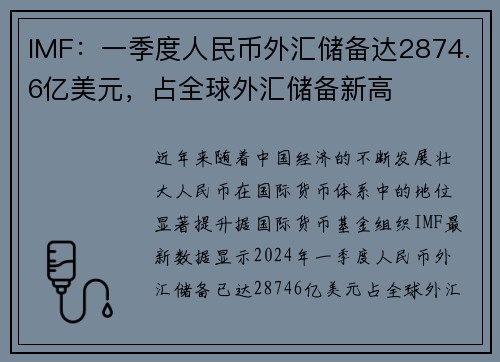 IMF：一季度人民币外汇储备达2874.6亿美元，占全球外汇储备新高